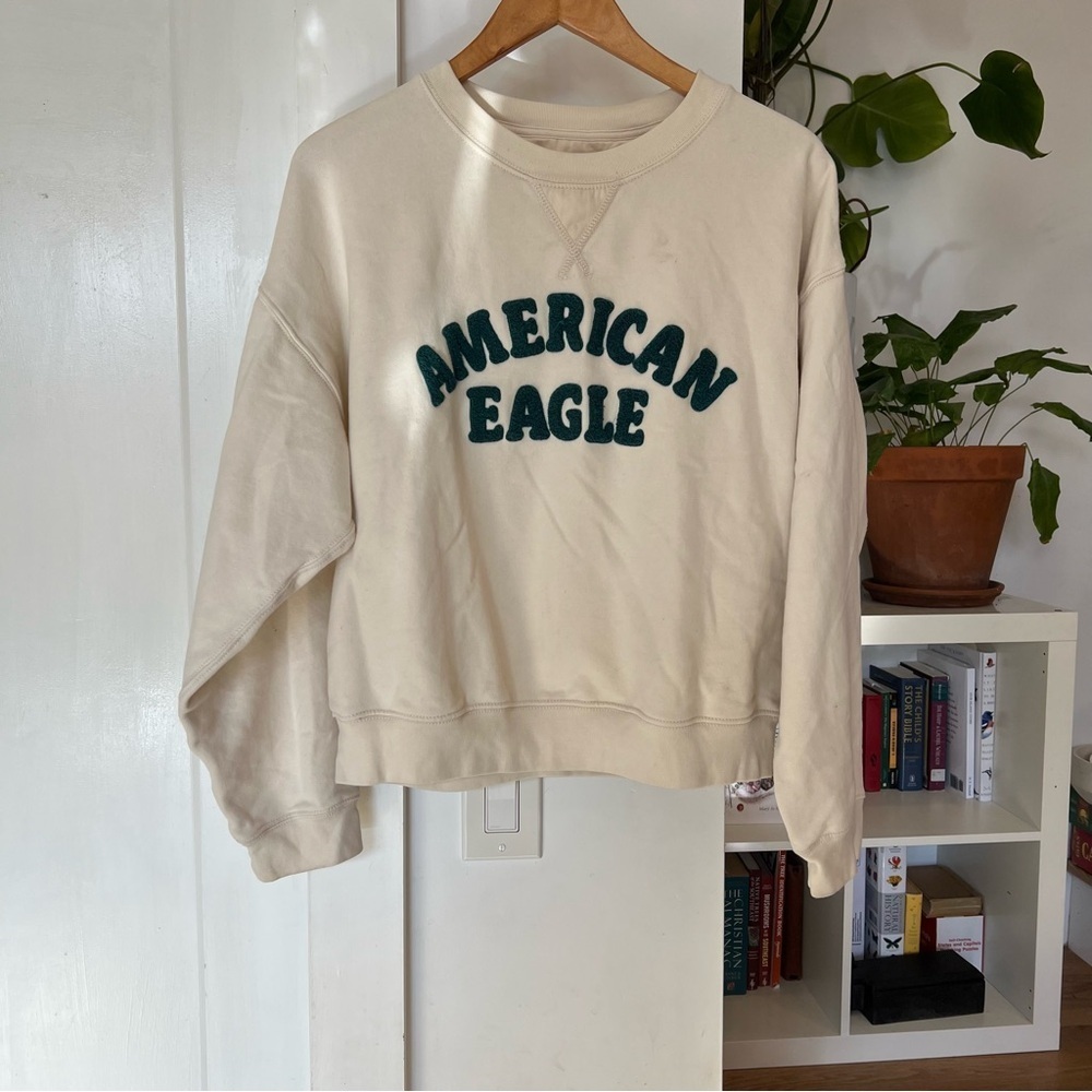 American Eagle Outfitters Cream Long Sleeve Boxy Sweatshirt